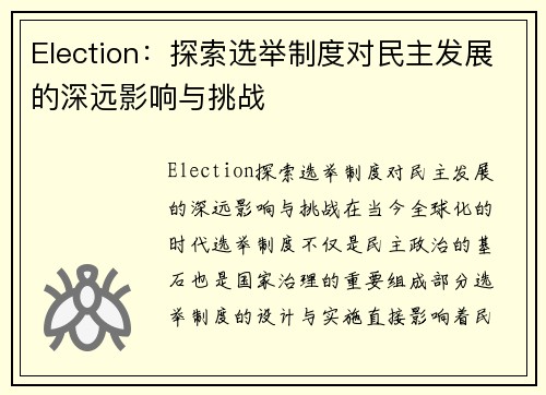 Election：探索选举制度对民主发展的深远影响与挑战